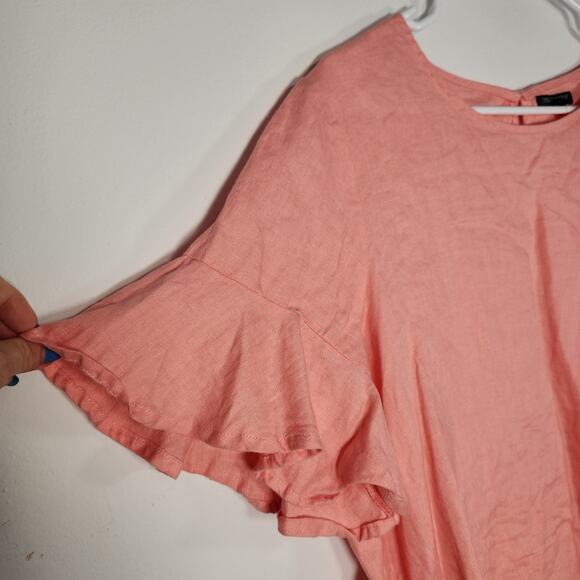 For Cynthia Linen Ruffled Sleeves Top PXL Beach Minimalist Cottagecore Coastal - Picture 5 of 7